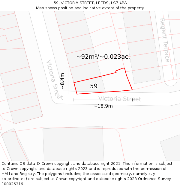 59, VICTORIA STREET, LEEDS, LS7 4PA: Plot and title map
