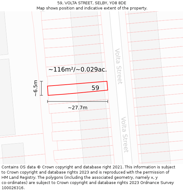 59, VOLTA STREET, SELBY, YO8 8DE: Plot and title map