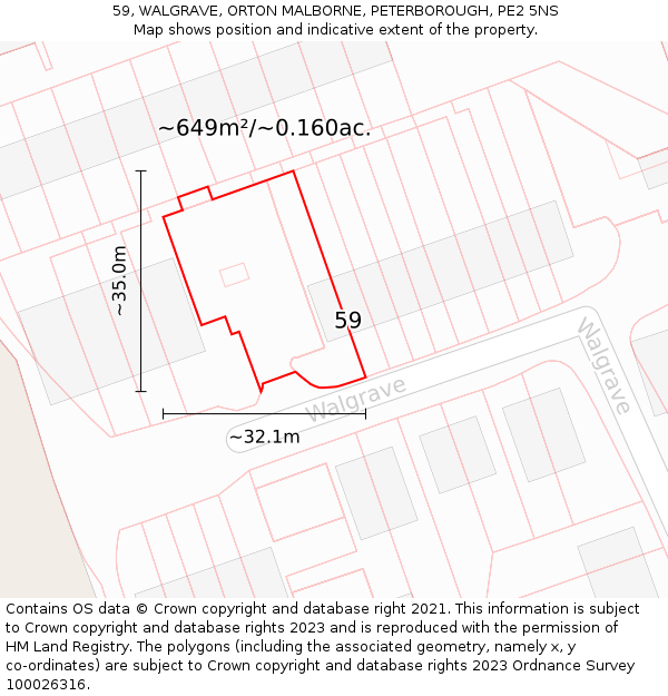 59, WALGRAVE, ORTON MALBORNE, PETERBOROUGH, PE2 5NS: Plot and title map