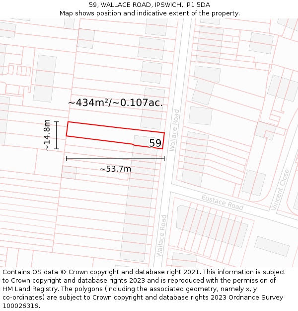 59, WALLACE ROAD, IPSWICH, IP1 5DA: Plot and title map
