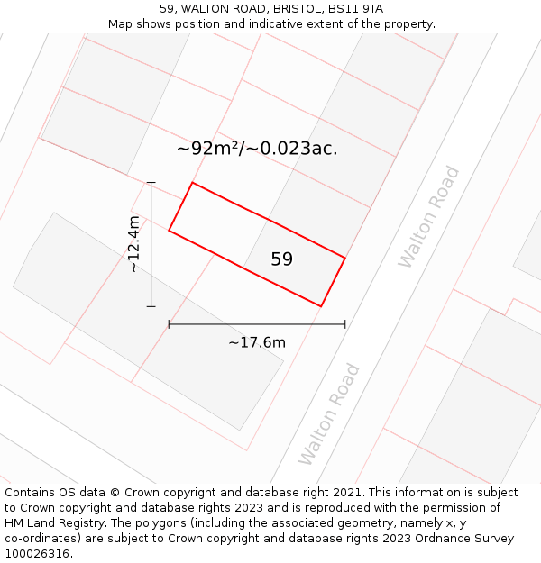 59, WALTON ROAD, BRISTOL, BS11 9TA: Plot and title map