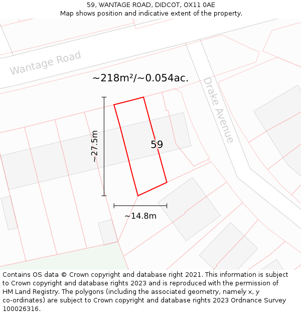 59, WANTAGE ROAD, DIDCOT, OX11 0AE: Plot and title map