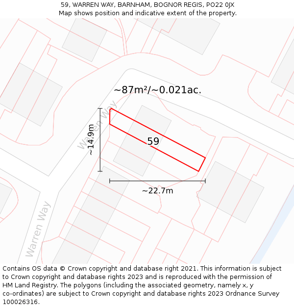 59, WARREN WAY, BARNHAM, BOGNOR REGIS, PO22 0JX: Plot and title map