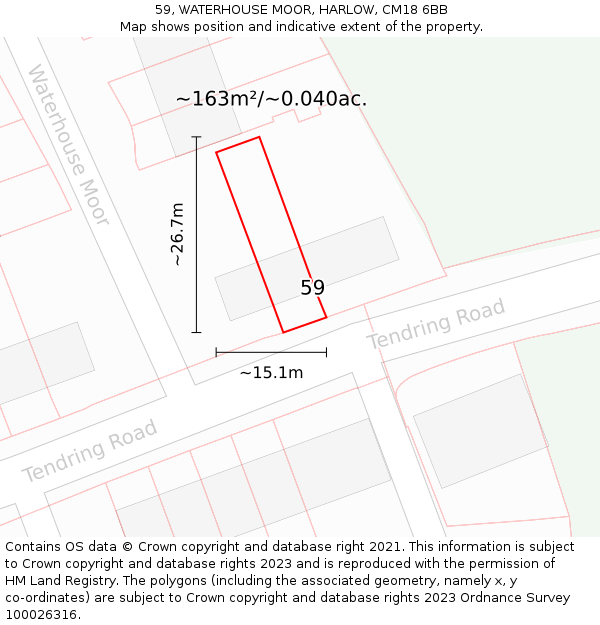59, WATERHOUSE MOOR, HARLOW, CM18 6BB: Plot and title map