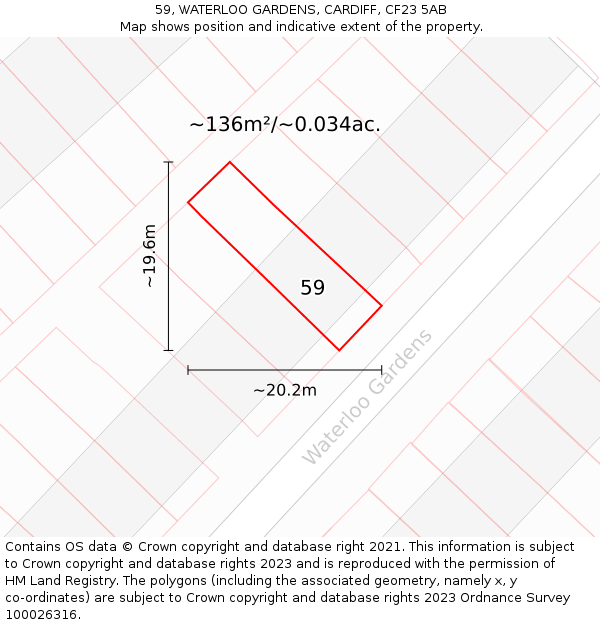 59, WATERLOO GARDENS, CARDIFF, CF23 5AB: Plot and title map