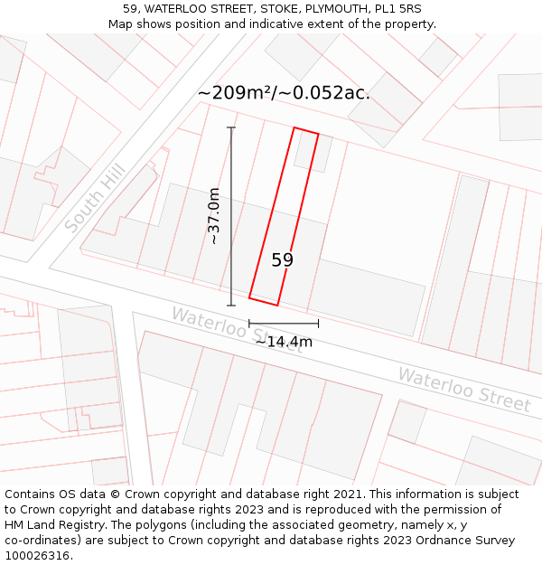 59, WATERLOO STREET, STOKE, PLYMOUTH, PL1 5RS: Plot and title map