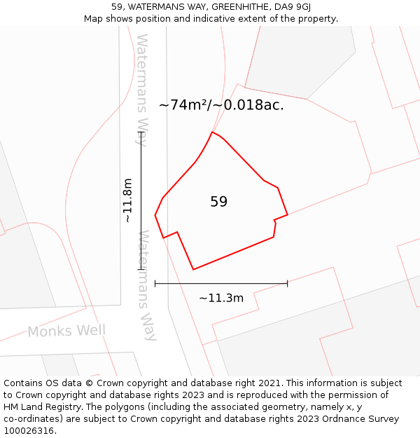 59, WATERMANS WAY, GREENHITHE, DA9 9GJ: Plot and title map
