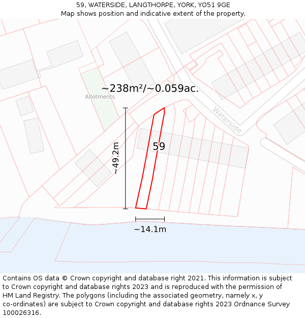 59, WATERSIDE, LANGTHORPE, YORK, YO51 9GE: Plot and title map