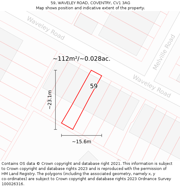 59, WAVELEY ROAD, COVENTRY, CV1 3AG: Plot and title map