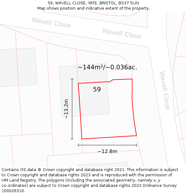 59, WAVELL CLOSE, YATE, BRISTOL, BS37 5UN: Plot and title map