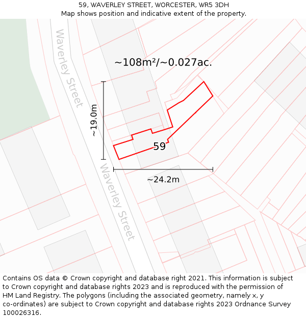 59, WAVERLEY STREET, WORCESTER, WR5 3DH: Plot and title map