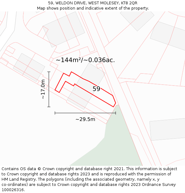 59, WELDON DRIVE, WEST MOLESEY, KT8 2QR: Plot and title map