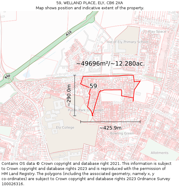 59, WELLAND PLACE, ELY, CB6 2XA: Plot and title map