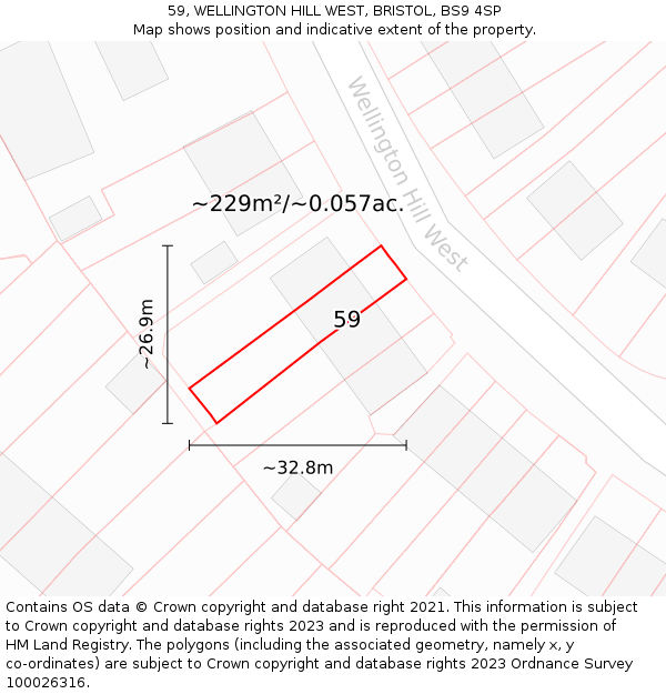 59, WELLINGTON HILL WEST, BRISTOL, BS9 4SP: Plot and title map
