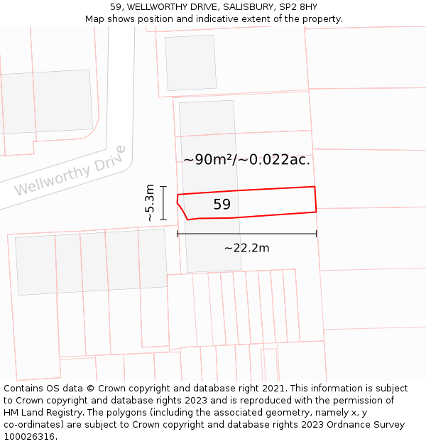 59, WELLWORTHY DRIVE, SALISBURY, SP2 8HY: Plot and title map
