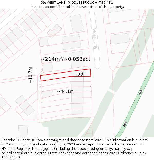 59, WEST LANE, MIDDLESBROUGH, TS5 4EW: Plot and title map