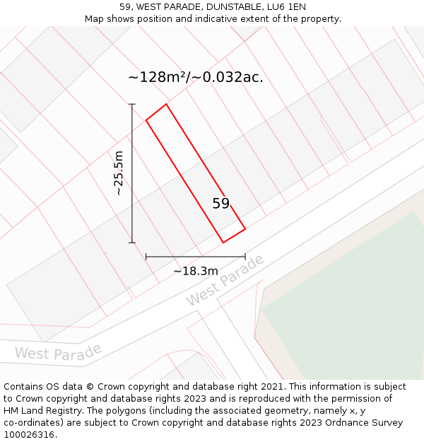 59, WEST PARADE, DUNSTABLE, LU6 1EN: Plot and title map