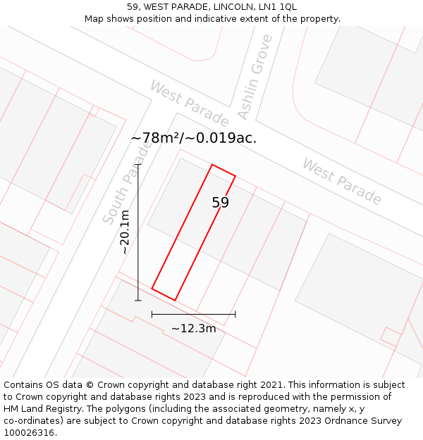 59, WEST PARADE, LINCOLN, LN1 1QL: Plot and title map