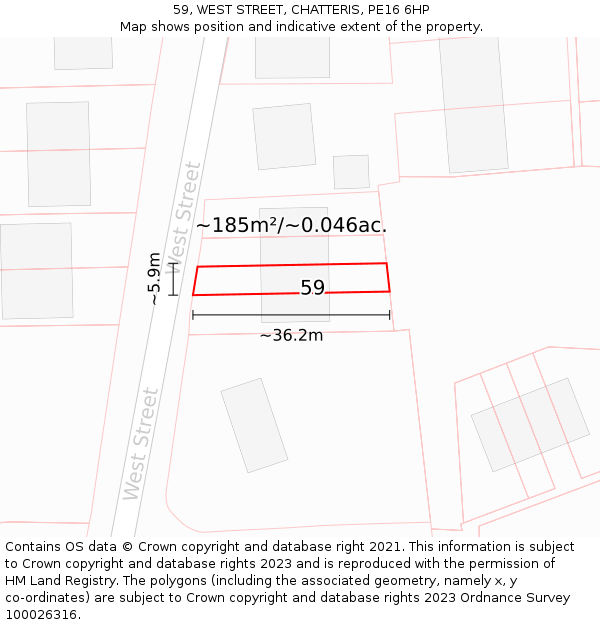 59, WEST STREET, CHATTERIS, PE16 6HP: Plot and title map