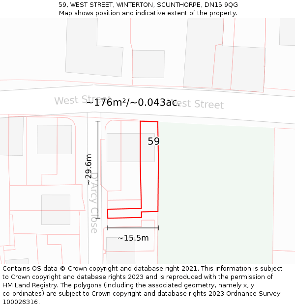 59, WEST STREET, WINTERTON, SCUNTHORPE, DN15 9QG: Plot and title map