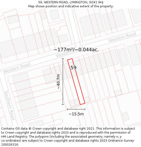 59, WESTERN ROAD, LYMINGTON, SO41 9HJ: Plot and title map