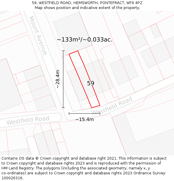 59, WESTFIELD ROAD, HEMSWORTH, PONTEFRACT, WF9 4PZ: Plot and title map