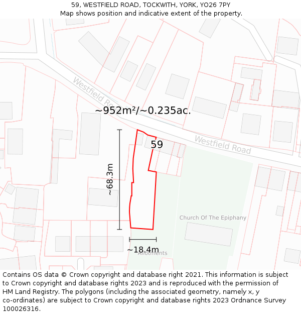 59, WESTFIELD ROAD, TOCKWITH, YORK, YO26 7PY: Plot and title map