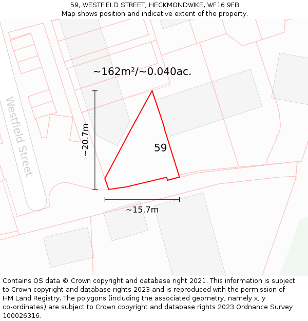 59, WESTFIELD STREET, HECKMONDWIKE, WF16 9FB: Plot and title map