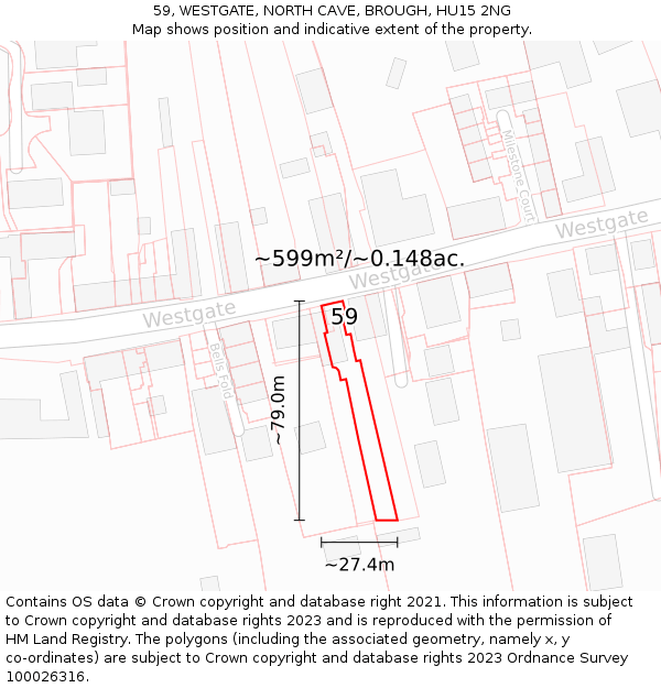 59, WESTGATE, NORTH CAVE, BROUGH, HU15 2NG: Plot and title map
