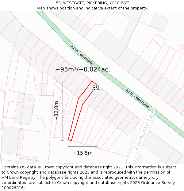 59, WESTGATE, PICKERING, YO18 8AZ: Plot and title map