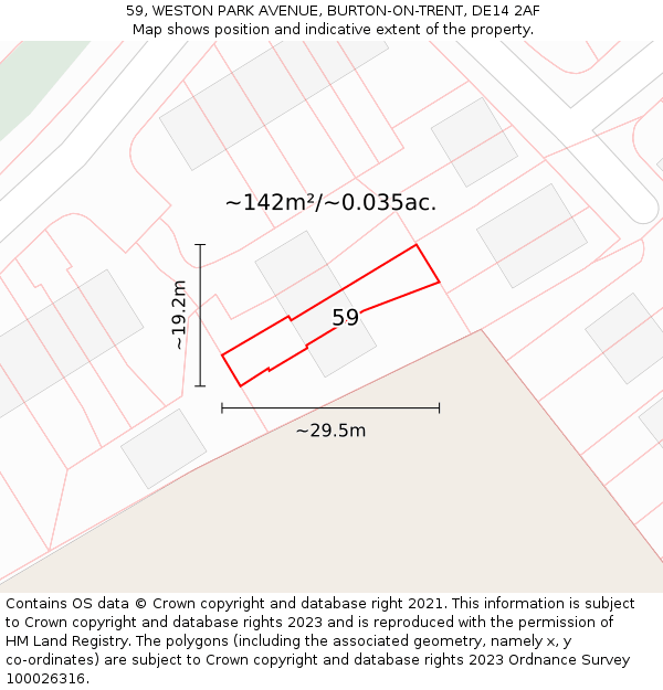 59, WESTON PARK AVENUE, BURTON-ON-TRENT, DE14 2AF: Plot and title map