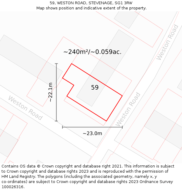 59, WESTON ROAD, STEVENAGE, SG1 3RW: Plot and title map