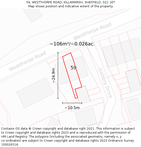 59, WESTTHORPE ROAD, KILLAMARSH, SHEFFIELD, S21 1ET: Plot and title map