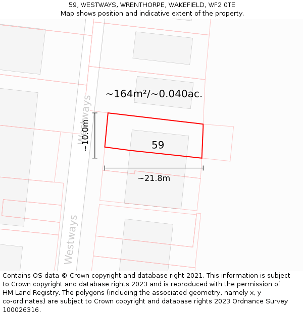 59, WESTWAYS, WRENTHORPE, WAKEFIELD, WF2 0TE: Plot and title map