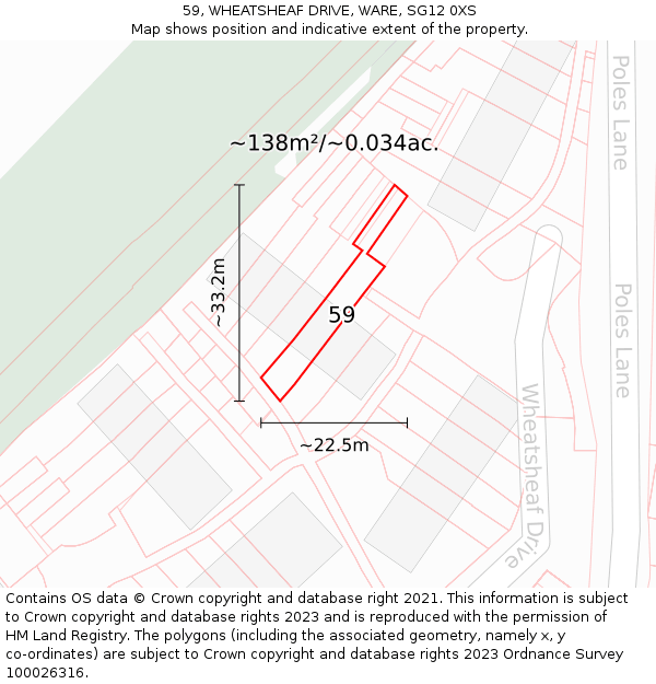 59, WHEATSHEAF DRIVE, WARE, SG12 0XS: Plot and title map