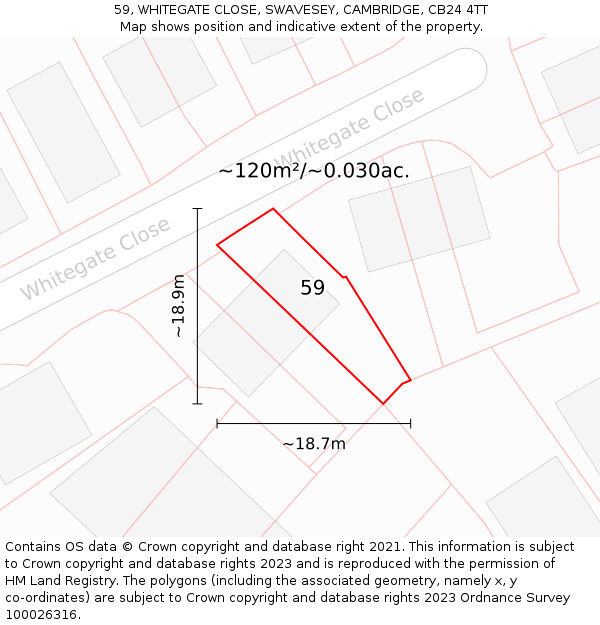59, WHITEGATE CLOSE, SWAVESEY, CAMBRIDGE, CB24 4TT: Plot and title map