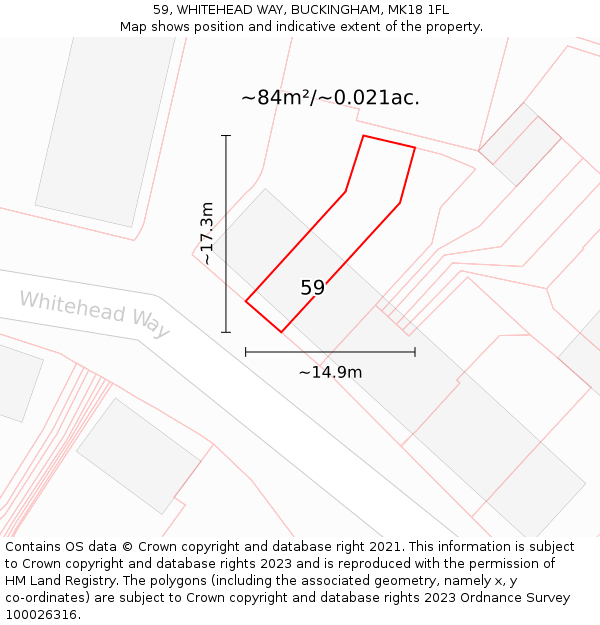 59, WHITEHEAD WAY, BUCKINGHAM, MK18 1FL: Plot and title map