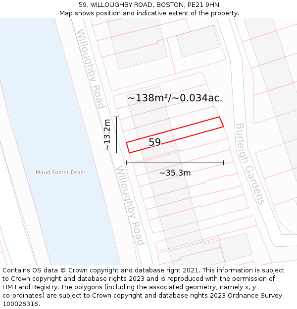 59, WILLOUGHBY ROAD, BOSTON, PE21 9HN: Plot and title map
