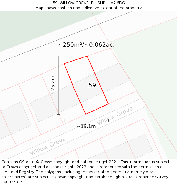 59, WILLOW GROVE, RUISLIP, HA4 6DG: Plot and title map