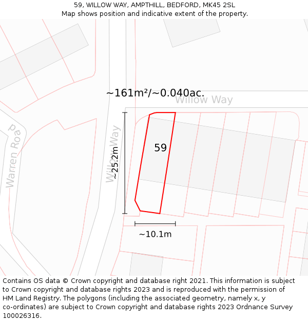 59, WILLOW WAY, AMPTHILL, BEDFORD, MK45 2SL: Plot and title map