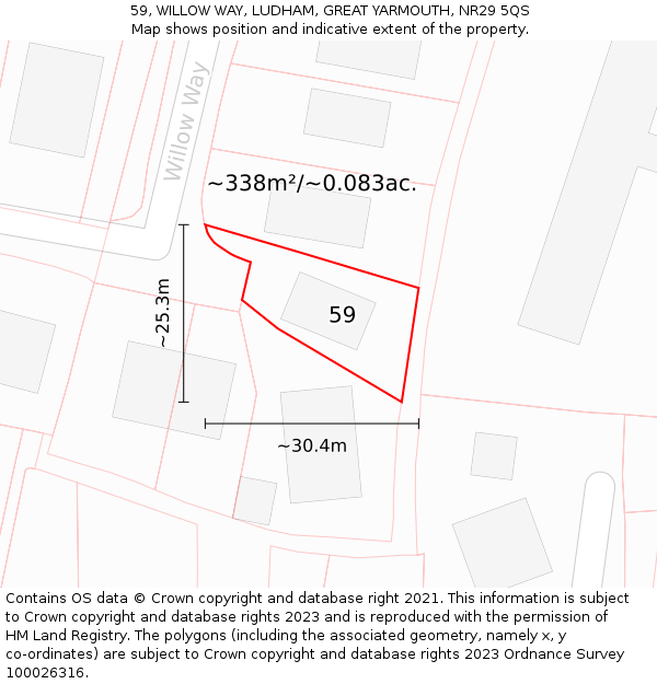 59, WILLOW WAY, LUDHAM, GREAT YARMOUTH, NR29 5QS: Plot and title map