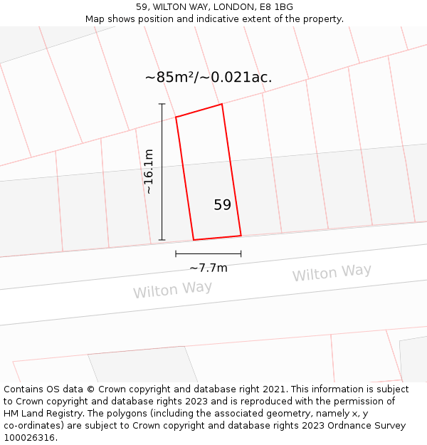 59, WILTON WAY, LONDON, E8 1BG: Plot and title map