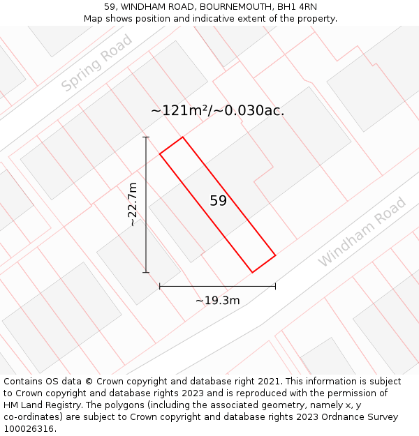 59, WINDHAM ROAD, BOURNEMOUTH, BH1 4RN: Plot and title map