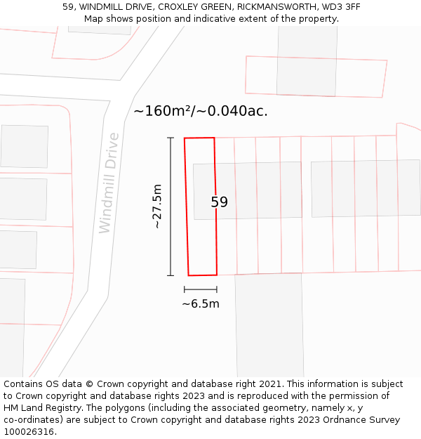 59, WINDMILL DRIVE, CROXLEY GREEN, RICKMANSWORTH, WD3 3FF: Plot and title map