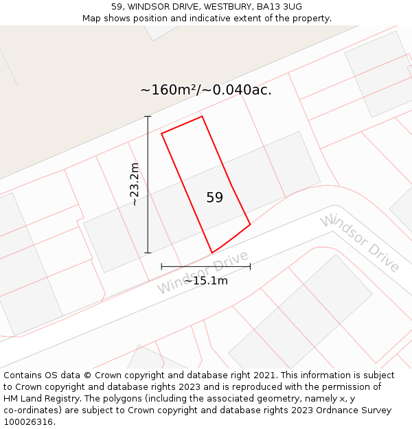 59, WINDSOR DRIVE, WESTBURY, BA13 3UG: Plot and title map