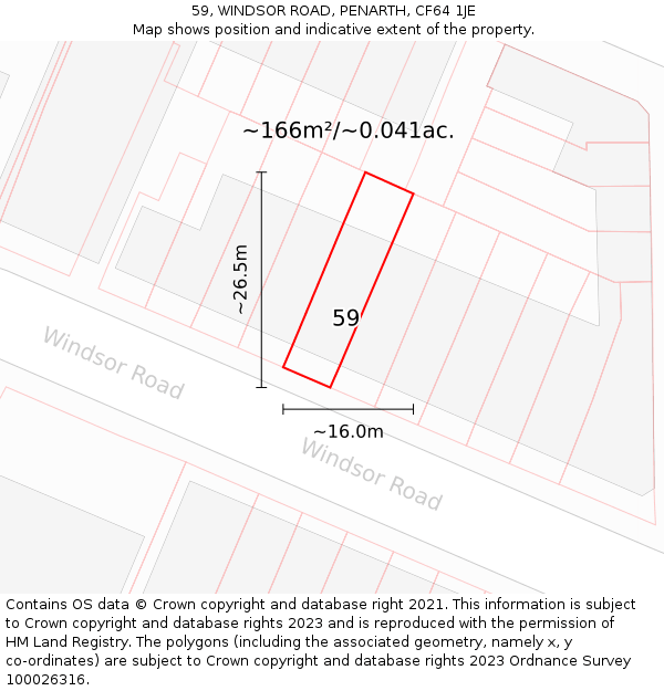 59, WINDSOR ROAD, PENARTH, CF64 1JE: Plot and title map