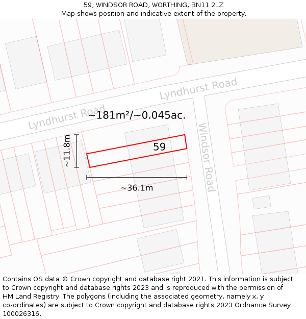 59, WINDSOR ROAD, WORTHING, BN11 2LZ: Plot and title map