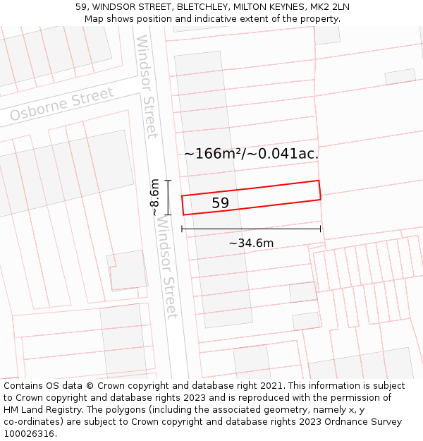 59, WINDSOR STREET, BLETCHLEY, MILTON KEYNES, MK2 2LN: Plot and title map