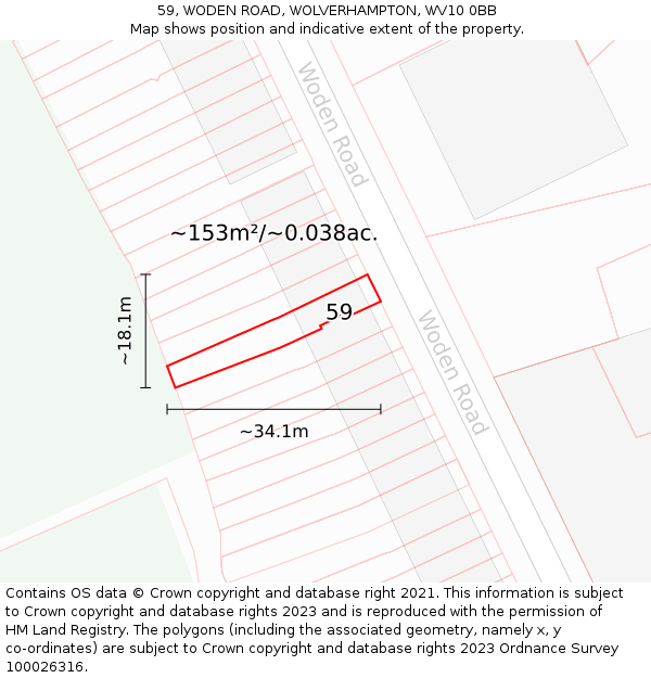 59, WODEN ROAD, WOLVERHAMPTON, WV10 0BB: Plot and title map