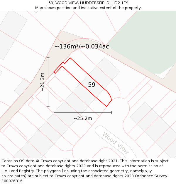 59, WOOD VIEW, HUDDERSFIELD, HD2 1EY: Plot and title map